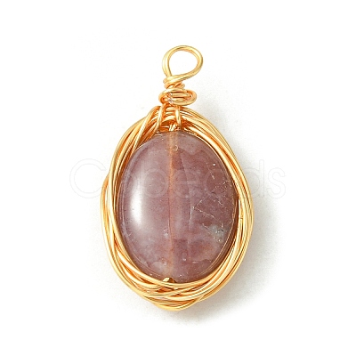 Natural Indian Agate Copper Wire Wrapped Pendants PALLOY-JF02500-02-1