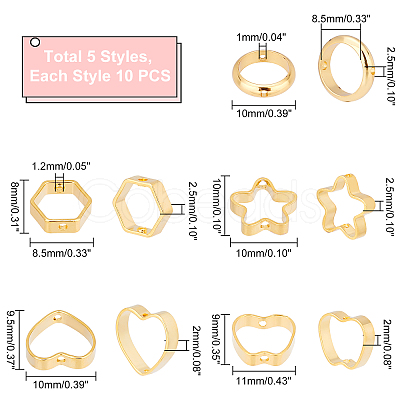 PandaHall Elite 50Pcs 5 Style Brass Bead Frame KK-PH0004-25-1