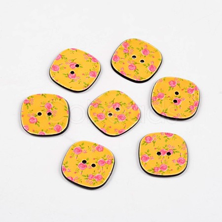 2-Hole Square with Rose Pattern Acrylic Buttons BUTT-F055-08A-1