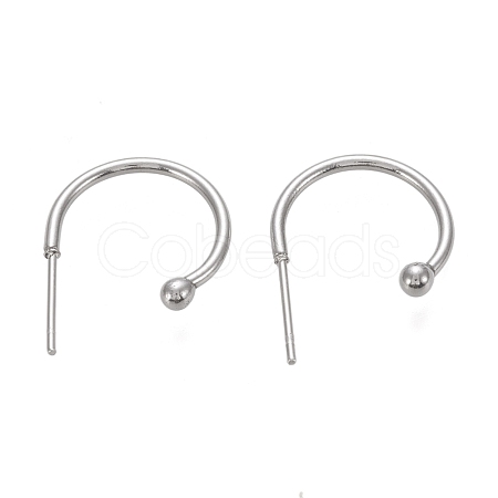 304 Stainless Steel C-shaped Hoop Circle Ball Stud Earrings X-STAS-K204-04P-1