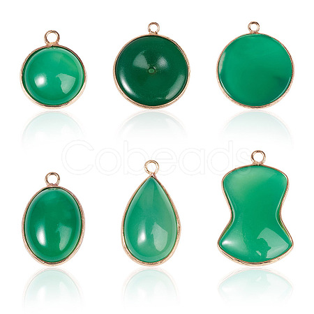 Mega Pet 6Pcs 6 Style Natural Green Oynx Agate Pendants G-MP0001-02-1