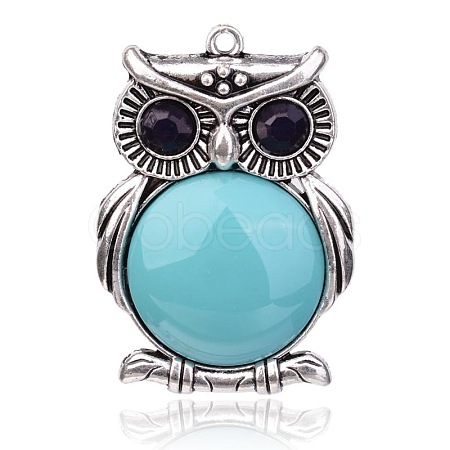 Halloween Owl Antique Silver Plated Alloy Resin Big Pendants PALLOY-J490A-02AS-1