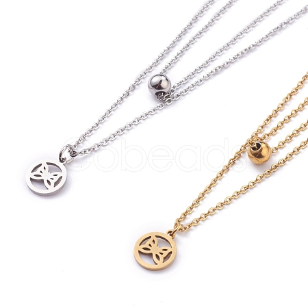 304 Stainless Steel Double Layer Necklaces NJEW-F280-01-1