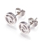 Tarnish Resistant 304 Stainless Steel Stud Earrings, with Ear Nuts, Flat Round with Wave, Stainless Steel Color, 13x8x2mm, Pin: 0.8mm, 12pairs/card