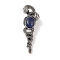 Natural Lapis Lazuli Pendants, with Alloy  Findings, Antique Silver, 61.5x20x8mm, Hole: 9.5x7mm