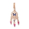 Rack Plating Alloy Rhinestone European Dangle Charms, Woven Web/Net with Feather Large Hole Charms, Enamel Style, Rose Gold, 41mm, Hole: 4.8mm