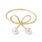 Shell Pearl Finger Ring, with Copper Wire, Golden, Inner Diameter: 19mm