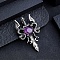 Natural Amethyst Faceted Pendants, Alloy Dragon Sword Gems Charms, Antique Silver, 48x30mm