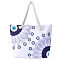 Canvas Pouches, with Handle, Shoulder Bags for Shopping, Rectangle with Evil Eyes Pattern, White, 35x34cm