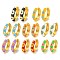 Rack Plating Brass Hoop Earrings, with Flower Enamel, Cadmium Free & Lead Free, Long-Lasting Plated, Real 18K Gold Plated, Mixed Color, 19x4.5mm