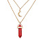 Synthetic Turquoise Cone Pendant Double Layer Necklace, with Moon Charms, 19.69 inch(50cm)