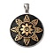 304 Stainless Steel Big Pendants, with Enamel, Flat Round with Sunflower, Real 18K Gold Plated, 51x38.5x5mm, Hole: 8x5mm