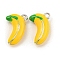 Brass Enamel Pendants, Real Platinum Plated, Banana, 14.5x10x4.5mm, Hole: 1.5mm