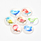 Printed Glass Flat Back Cabochons, Dome/Half Round, Bird Pattern, Mixed Color, 10x3.5mm