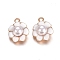 Light Gold Plated Alloy Enamel Pendants, with Acrylic Imitation Pearl, Flower, White, 20x16.5x8.5mm, Hole: 1.5mm