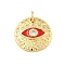 Rack Plating Brass Micro Pave Cubic Zirconia Pendants, Long-Lasting Plated, Cadmium Free & Lead Free, with Enamel, Flat Round & Eye, with Jump Rings, Real 18K Gold Plated, Red, 18x3.5mm, Hole: 4mm