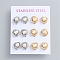 304 Stainless Steel Stud Earrings, Love Knot Earrings, with Plastic Imitation Pearl Beads and Ear Nuts, Golden & Stainless Steel Color, 11mm, Pin: 0.7mm, 6pairs/card