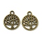 Tibetan Style Alloy Pendants , Lead Free & Cadmium Free, Flat Round with Tree of Life, Antique Bronze, 13x10.5x1.5mm, Hole: 1.5mm