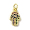 Brass Micro Pave Cubic Zirconia Charms, Real 18K Gold Plated, Hamsa Hand Charms, Colorful, 13.5x7.5x2.5mm, Hole: 3mm