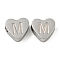 Tarnish Resistant 304 Stainless Steel Beads, Heart with Letter, Stainless Steel Color, Letter M, 7x8x3mm, Hole: 2mm