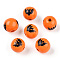 Halloween Theme Wood European Beads, Printed Large Hole Beads, Round, Dark Orange, Bat, 15.5~16.5mm, Hole: 3.5~4.5mm