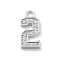 Brass Micro Pave Clear Cubic Zirconia Pendants, Number Charms, Number 2, 13x6x1mm, Hole: 1.5mm