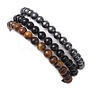 3Pcs 3 Style Natural & Synthetic Mixed Stone Round Beaded Stretch Bracelets BJEW-JB10178-02-5