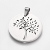 Trendy Flat Round with Tree Necklace Findings 304 Stainless Steel Textured Pendants STAS-L012-D09P-2