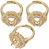 Beebeecraft 3Pcs Adjustable Brass Micro Pave Clear Cubic Zirconia Finger Ring Components ZIRC-BBC0001-94-1