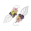 Leaf 201 Stainless Steel Natural Amethyst & Natural Lemon Jade & Natural Tourmaline & Synthetic Cherry Quartz Chip Dangle Earrings EJEW-JE06138-04-4