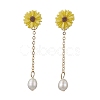 Natural Pearl & Resin Sunflower Dangle Stud Earrings EJEW-JE05692-02-1