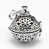 Rack Plating Brass Hollow Round with Flower Cage Pendants KK-M181-09AS-1