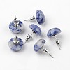 Half Round Dome Natural Blue Spot Jasper Stud Earrings EJEW-L171-04-2