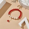 Natural Carnelian(Dyed & Heated) & White Moonstone & Pearl Beaded Stretch Bracelet with Tassel Charms for Women BJEW-JB09009-02-2