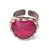 Natural Agate Heart Open Cuff Ring RJEW-I082-02R-03-2