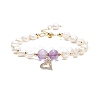 Gemstone & Pearl Beaded Bracelet with Cubic Zirconia Heart Charm BJEW-JB08167-4