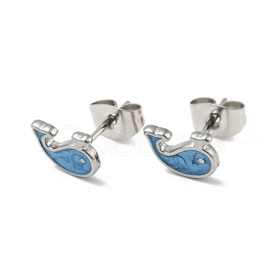 Enamel Dolphin Stud Earrings with 316 Surgical Stainless Steel Pins EJEW-A081-02P-1