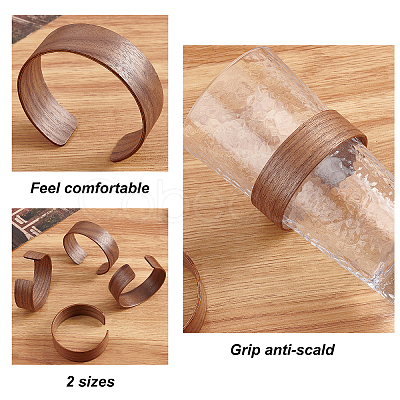 PandaHall Elite 4Pcs 2 Style Walnut Wood Cup Sleeve AJEW-PH0003-87-1