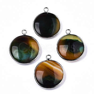 Natural Banded Agate Pendants G-N326-87A-02-1