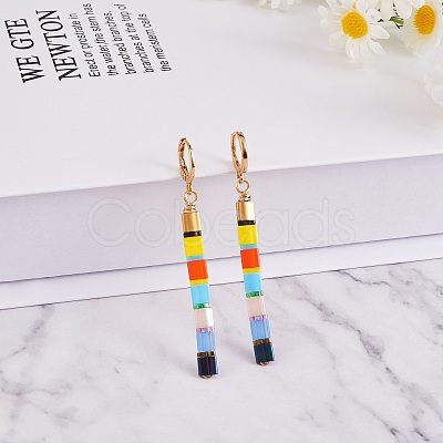 Glass Seed Beads Dangle Hoop Earrings EJEW-SW00002-1