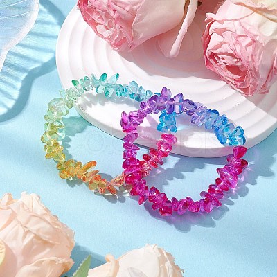 Rainbow Color Glass Chip Beaded Stretch Kid Bracelets for Girls BJEW-JB10779-1