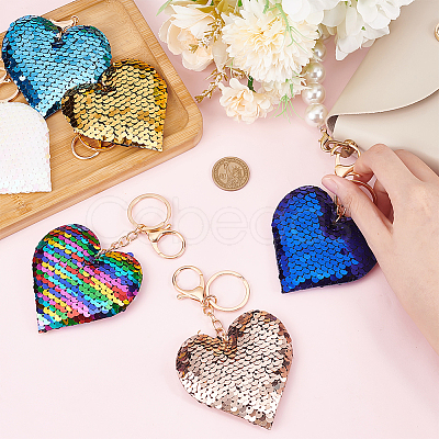 WADORN 6Pcs 6 Colors Valentine's Day Sequin Heart Pendant Keychain KEYC-WR0001-50-1