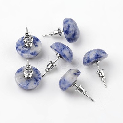 Half Round Dome Natural Blue Spot Jasper Stud Earrings EJEW-L171-04-1