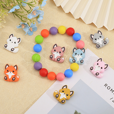 CHGCRAFT 16Pcs 8 Colors Fox Food Grade Eco-Friendly Silicone Beads SIL-CA0003-08-1