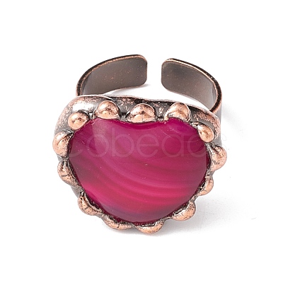 Natural Agate Heart Open Cuff Ring RJEW-I082-02R-03-1