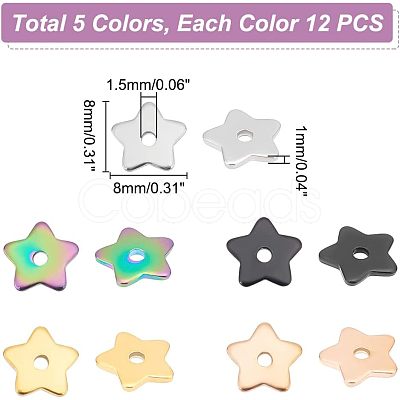 Unicraftale 60Pcs 5 Colors 304 Stainless Steel Beads STAS-UN0039-52-1