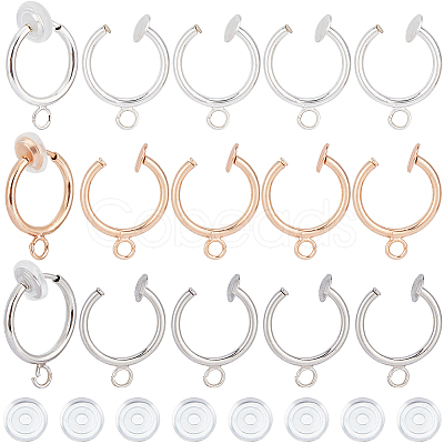 SOFPLATE 30Pcs 3 Colors Brass Clip-on Hoop Earring Findings KK-SP0001-23-1