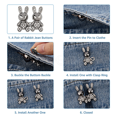 DICOSMETIC 10Pcs 5 Colors Rabbit Shape Alloy Adjustable Jean Button Pins AJEW-DC0001-17-1