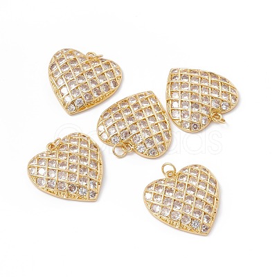 Rack Plating Brass Micro Pave Clear Cubic Zirconia Pendants ZIRC-C040-09G-1