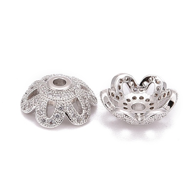 Eco-Friendly 6-Petal Flower Brass Micro Pave Cubic Zirconia Bead Caps X-ZIRC-M098-01P-FF-1